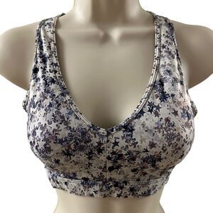 Victoria Sport ~Navy/Purple/White printed Sports Bra~strap/band detailing~size S